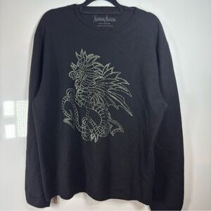 NWOT Neiman Marcus Men's Black Cashmere Sweater With Metallic Dragon XXL